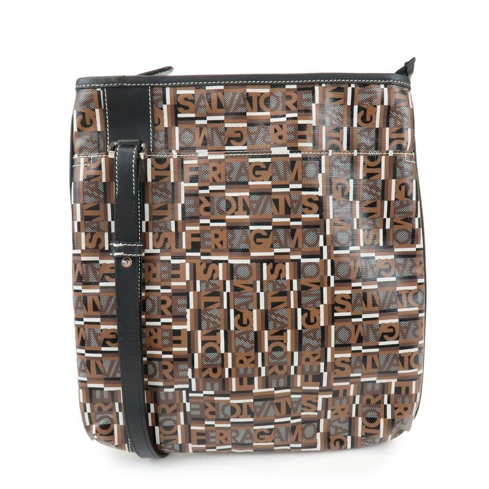 Ferragamo Logo Coated Canvas Crossbody Bag Brown